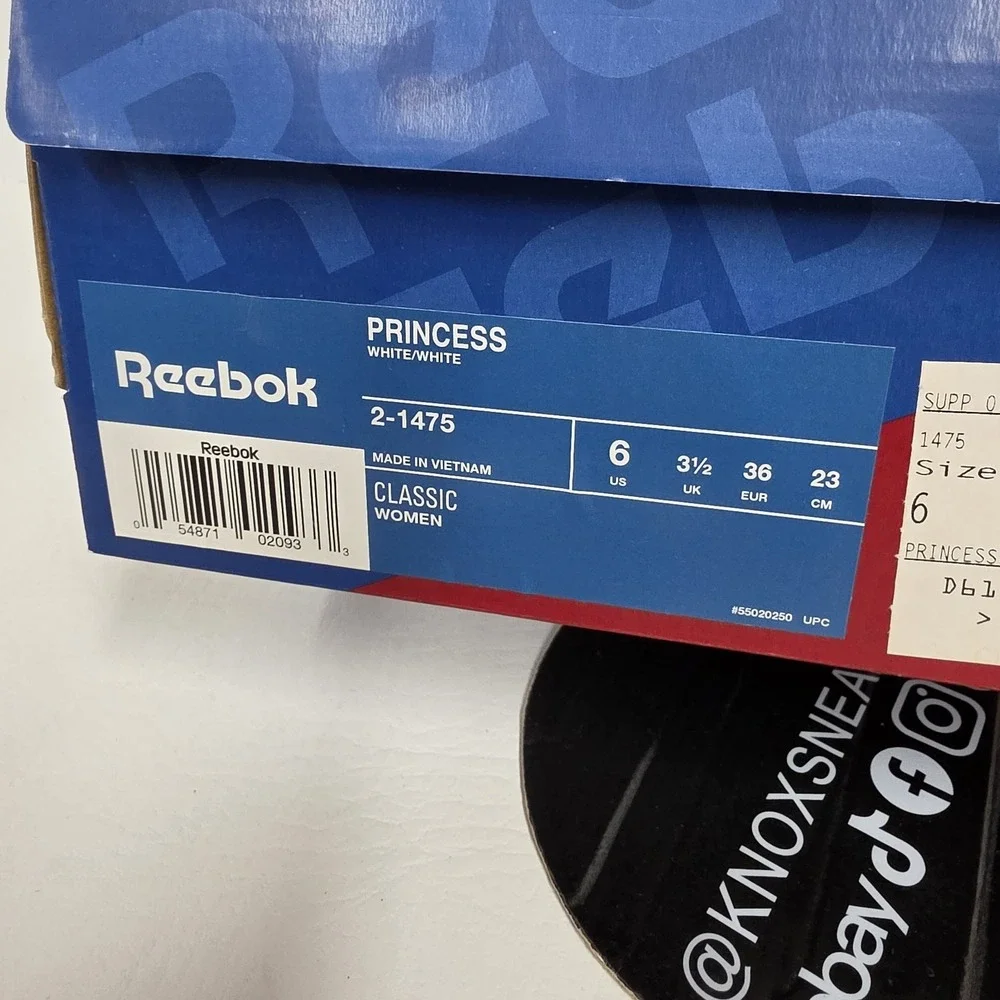 Reebok Princess Classic White Leather Sneakers Womens Size 6 2-1475
